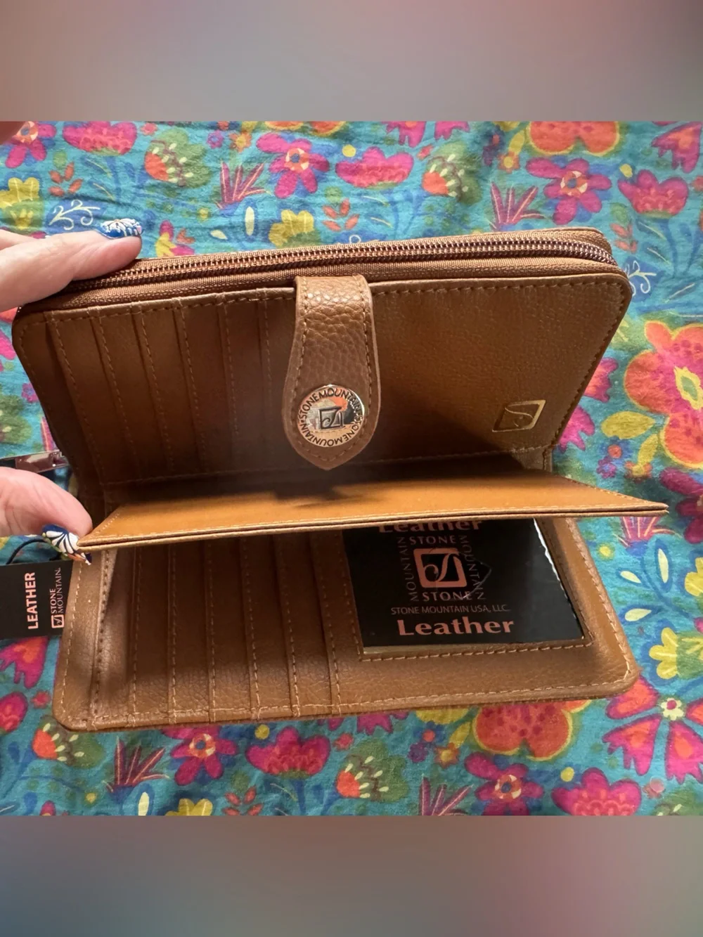 Stone Mountain Tan Leather Zip-Around Clutch Wallet